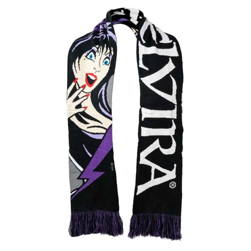 Soft 63" Long Winter Scarf ELVIRA Black White Purple Fringe Tassels Goth NWT